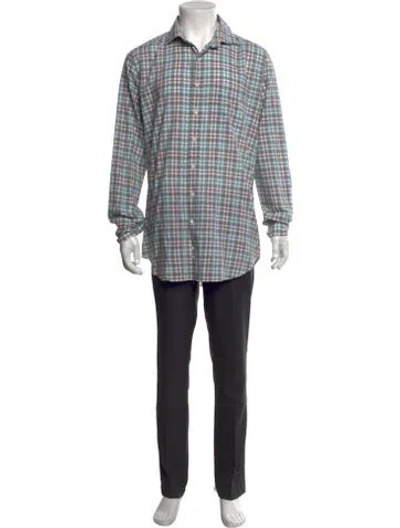 Pre-owned Sid Mashburn Plaid Print Long Sleeve Dress Shirt In Blue