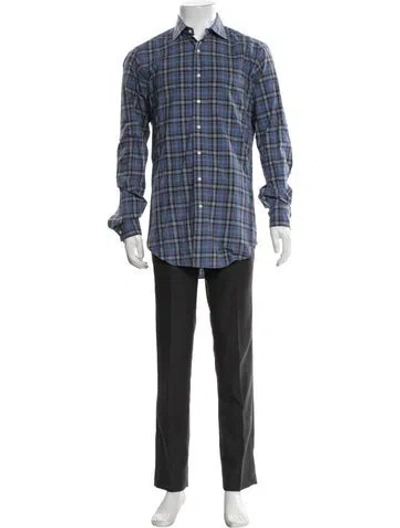 Pre-owned Sid Mashburn Plaid Print Long Sleeve Dress Shirt In Blue