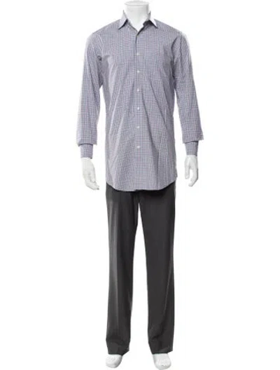 Pre-owned Sid Mashburn Plaid Print Long Sleeve Dress Shirt In Blue