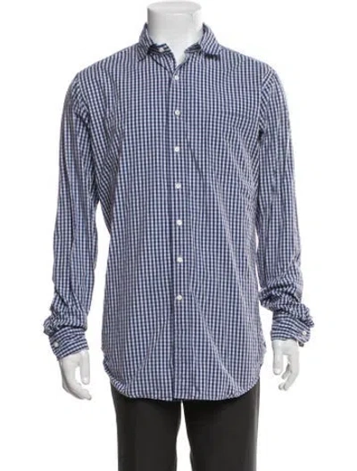 Pre-owned Sid Mashburn Plaid Print Long Sleeve Dress Shirt In Blue