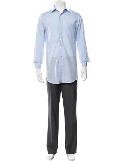 Pre-owned Sid Mashburn Plaid Print Long Sleeve Dress Shirt In Blue