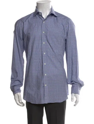 Pre-owned Sid Mashburn Plaid Print Long Sleeve Dress Shirt In Blue