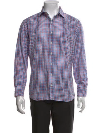 Pre-owned Sid Mashburn Plaid Print Long Sleeve Dress Shirt In Blue