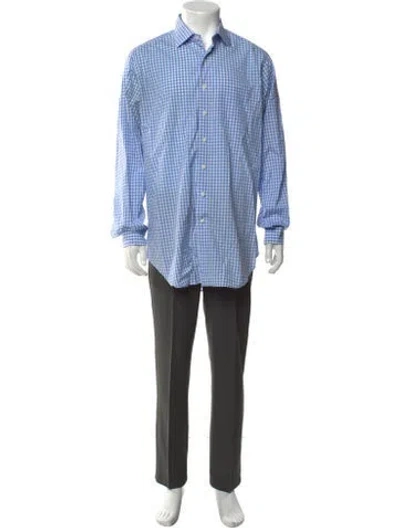 Pre-owned Sid Mashburn Plaid Print Long Sleeve Dress Shirt In Blue