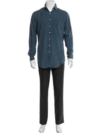Pre-owned Sid Mashburn Plaid Print Long Sleeve Dress Shirt In Blue