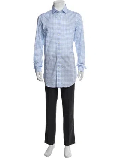 Pre-owned Sid Mashburn Plaid Print Long Sleeve Dress Shirt In Blue