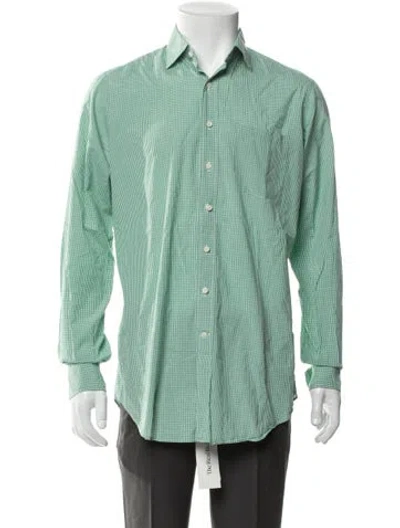 Pre-owned Sid Mashburn Plaid Print Long Sleeve Dress Shirt In Green