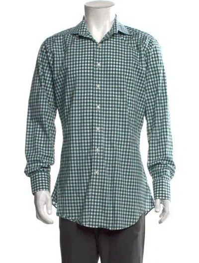 Pre-owned Sid Mashburn Plaid Print Long Sleeve Dress Shirt In Green