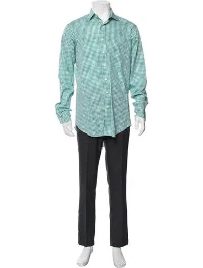 Pre-owned Sid Mashburn Plaid Print Long Sleeve Dress Shirt In Green