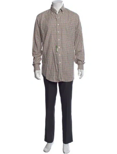 Pre-owned Sid Mashburn Plaid Print Long Sleeve Dress Shirt In Neutrals