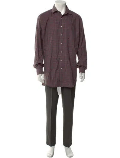 Pre-owned Sid Mashburn Plaid Print Long Sleeve Dress Shirt In Purple