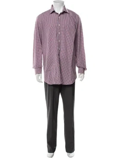 Pre-owned Sid Mashburn Plaid Print Long Sleeve Dress Shirt In Red