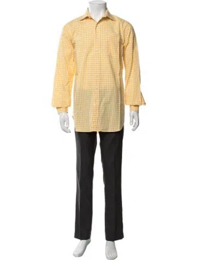 Pre-owned Sid Mashburn Plaid Print Long Sleeve Dress Shirt In Yellow