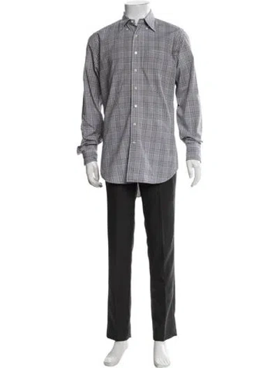 Pre-owned Sid Mashburn Plaid Print Long Sleeve Dress Shirt In Yellow