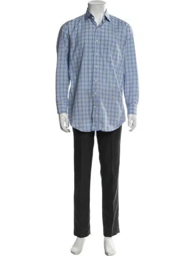 Pre-owned Sid Mashburn Plaid Print Long Sleeve Shirt In Blue