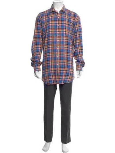 Pre-owned Sid Mashburn Plaid Print Long Sleeve Shirt In Blue