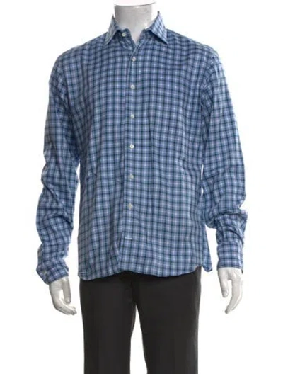 Pre-owned Sid Mashburn Plaid Print Long Sleeve Shirt In Blue