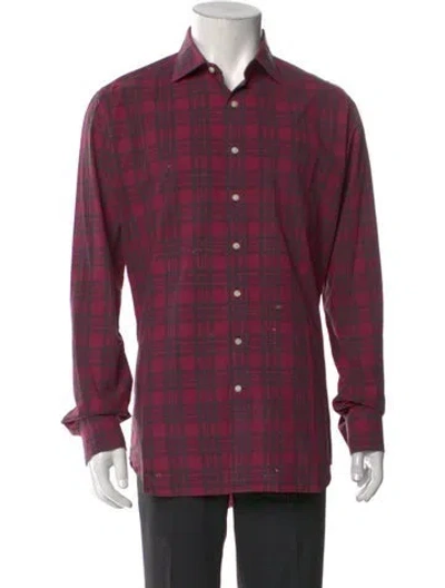Pre-owned Sid Mashburn Plaid Print Long Sleeve Shirt In Burgundy