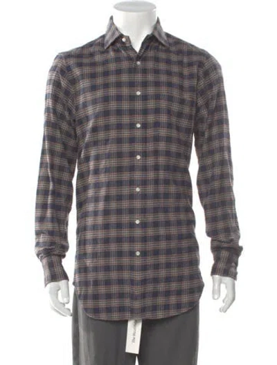 Pre-owned Sid Mashburn Plaid Print Long Sleeve Shirt In Gray