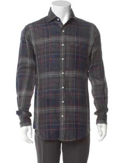 Pre-owned Sid Mashburn Plaid Print Long Sleeve Shirt In Gray