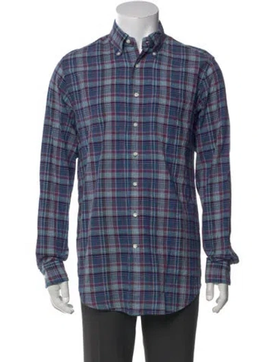 Pre-owned Sid Mashburn Plaid Print Long Sleeve Shirt In Green