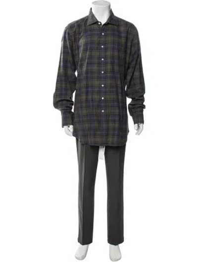 Pre-owned Sid Mashburn Plaid Print Long Sleeve Shirt In Green