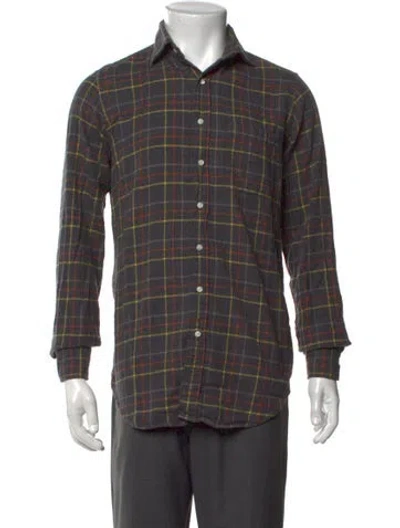 Pre-owned Sid Mashburn Plaid Print Long Sleeve Shirt In Grey
