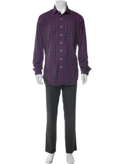 Pre-owned Sid Mashburn Plaid Print Long Sleeve Shirt In Purple