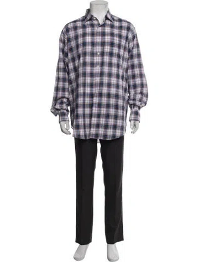Pre-owned Sid Mashburn Plaid Print Long Sleeve Shirt In Purple