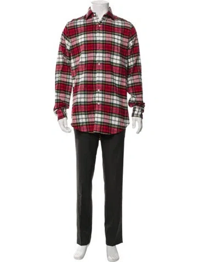 Pre-owned Sid Mashburn Plaid Print Long Sleeve Shirt In Red