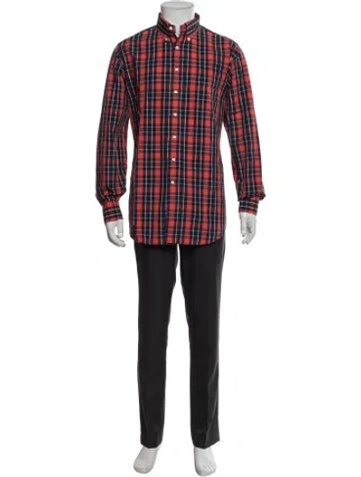 Pre-owned Sid Mashburn Plaid Print Long Sleeve Shirt In Red