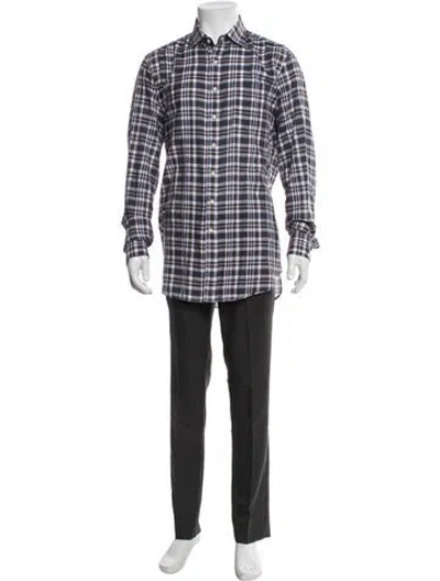 Pre-owned Sid Mashburn Plaid Print Long Sleeve Shirt In White