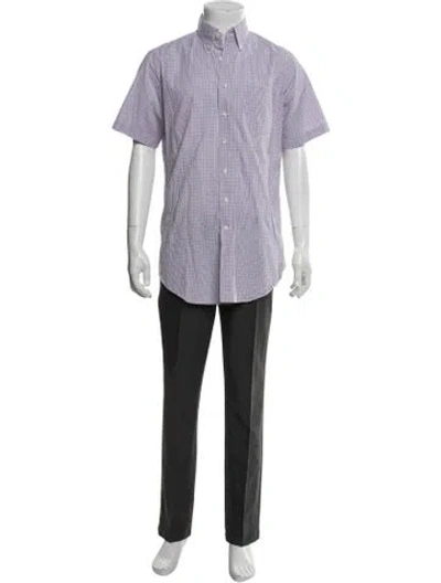 Pre-owned Sid Mashburn Plaid Print Short Sleeve Shirt In Purple