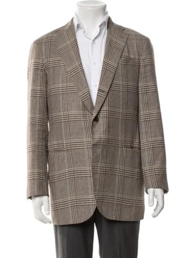 Pre-owned Sid Mashburn Silk Plaid Print Jacket In Neutrals