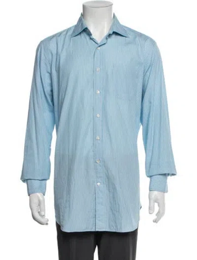 Pre-owned Sid Mashburn Striped Long Sleeve Denim Shirt In Blue
