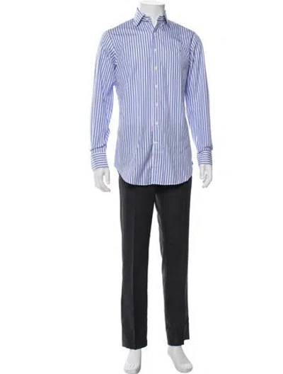 Pre-owned Sid Mashburn Striped Long Sleeve Dress Shirt In Blue
