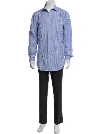 Pre-owned Sid Mashburn Striped Long Sleeve Dress Shirt In Blue