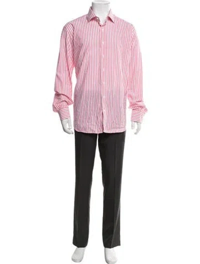 Pre-owned Sid Mashburn Striped Long Sleeve Dress Shirt In Pink/white