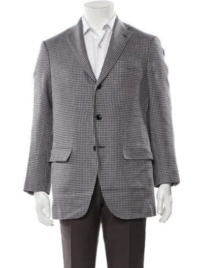 Pre-owned Sid Mashburn Wool Houndstooth Print Blazer In Blue