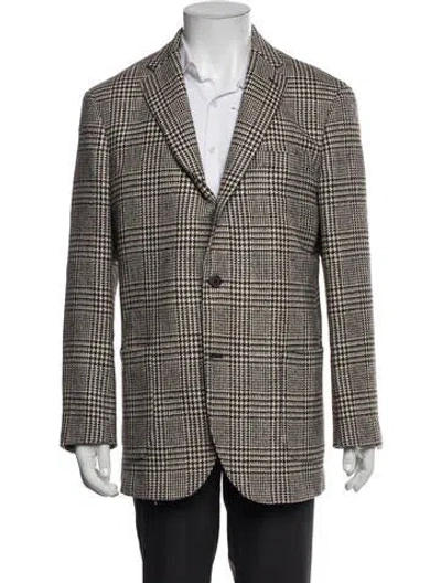 Pre-owned Sid Mashburn Wool Houndstooth Print Blazer In Neutral