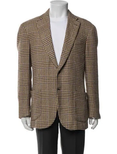 Pre-owned Sid Mashburn Wool Houndstooth Print Blazer In Neutral