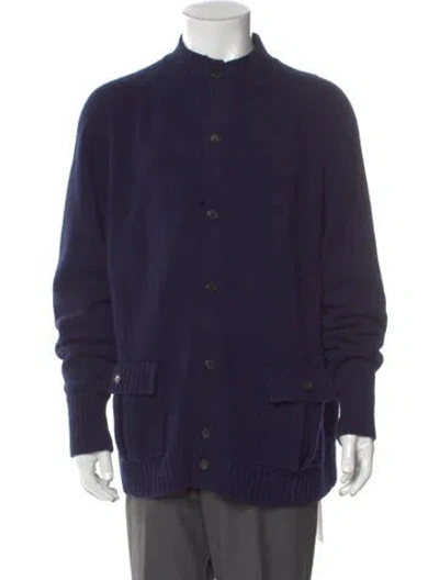 Pre-owned Sid Mashburn Wool Mock Neck Cardigan In Blue