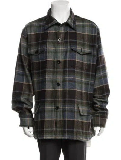 Pre-owned Sid Mashburn Wool Plaid Print Jacket In Green