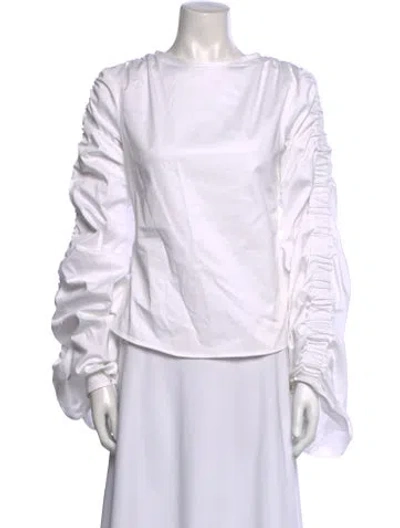Pre-owned Sid Neigum Bateau Neckline Long Sleeve Blouse In White
