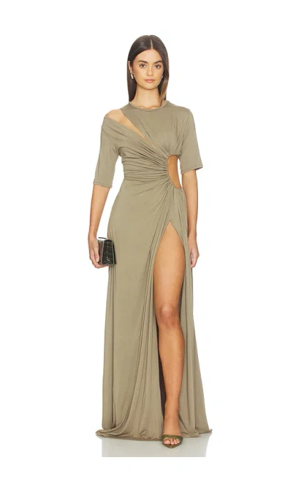 Sid Neigum Gathered Slit Maxi Dress In Animal Print