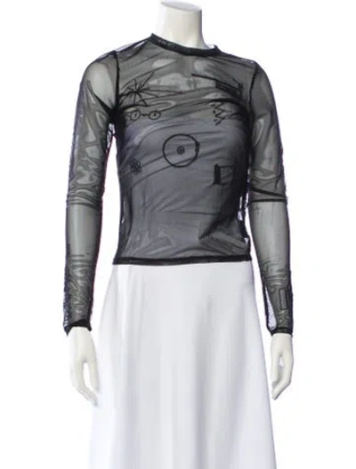 Pre-owned Sid Neigum Mesh Bateau Neckline Top In Black