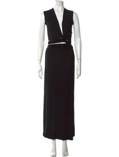 Pre-owned Sid Neigum V-neck Long Dress In Black