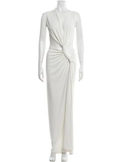 Pre-owned Sid Neigum V-neck Long Dress In White