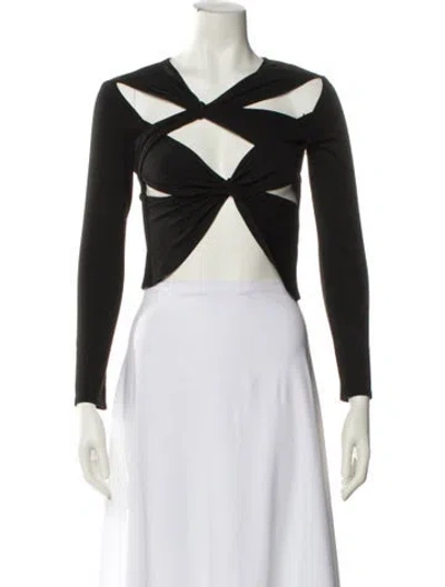 Pre-owned Sid Neigum V-neck Long Sleeve Crop Top In Black