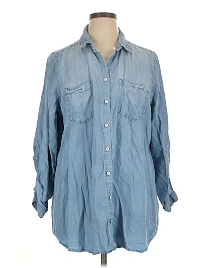 Pre-owned Side Stitch 3/4 Sleeve Button Down Shirt In Blue